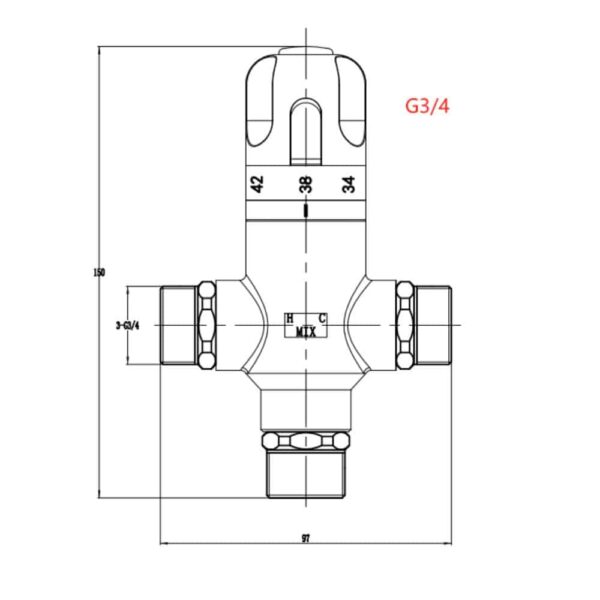 Size HFT40006H-01 Thermostatic mixing valve for water heater