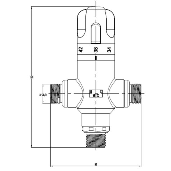 size dimension HFT40005H-01 Thermostatic mixing valve