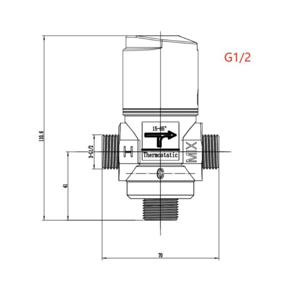 size HFT40022Z-01 Side Outlet Thermostatic Valve, G1_2