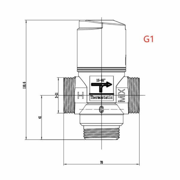 size HFT40024Z-01 Side Outlet Thermostatic Valve, G1