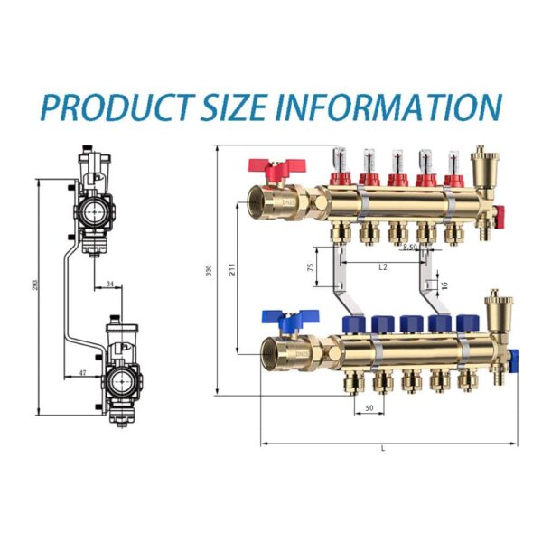 M-S25 Stainless Steel Manifold size dimension